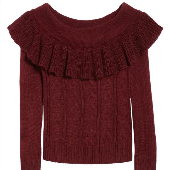 WAYF Ruffled Cable Knit Off-Shoulder Sweater Size XS NWT - Picture 2 of 8